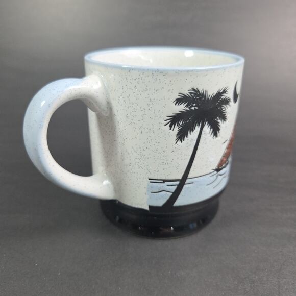 Galveston Island Speckled Stoneware Coffee Mug Cup 10 oz Blue Embossed Sailboat - Picture 5 of 9